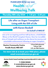 Health & Wellbeing Talk Life after an organ transplant