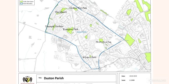 A map showing where the parks are situated in Duston